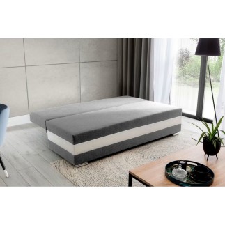 Canapé 3 places convertible tissu gris et simili blanc