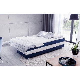 Canapé 3 places convertible tissu bleu foncé et simili blanc