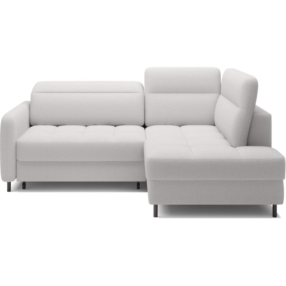 Canapé d'angle convertible en tissu bouclette blanc cassé luxe 3 places BARTOLI, angle droit (vu de face) Canapé d'angle convertible en tissu bouclette blanc cassé luxe 3 places BARTOLI, angle droit (vu de face)