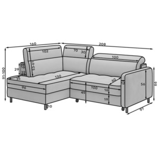Canapé d'angle convertible en tissu bouclette gris luxe 3 places BARTOLI