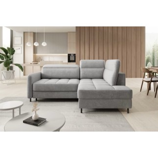 Canapé d'angle convertible en velours gris luxe 3 places BARTOLI