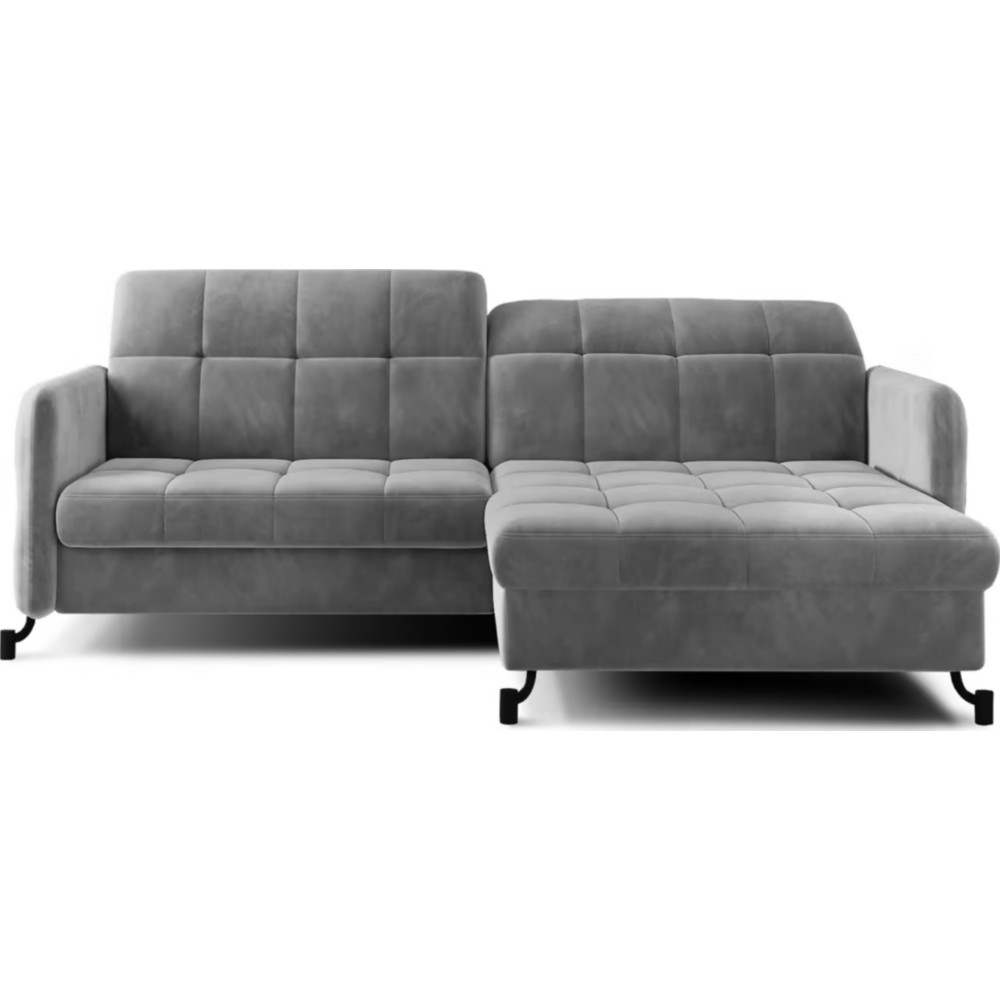 Canapé d'angle convertible en velours gris luxe 3-4 places LORO, angle droit (vu de face) Canapé d'angle convertible en velours gris luxe 3-4 places LORO, angle droit (vu de face)