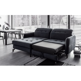 Canapé d'angle convertible en velours gris foncé luxe 3-4 places LORO