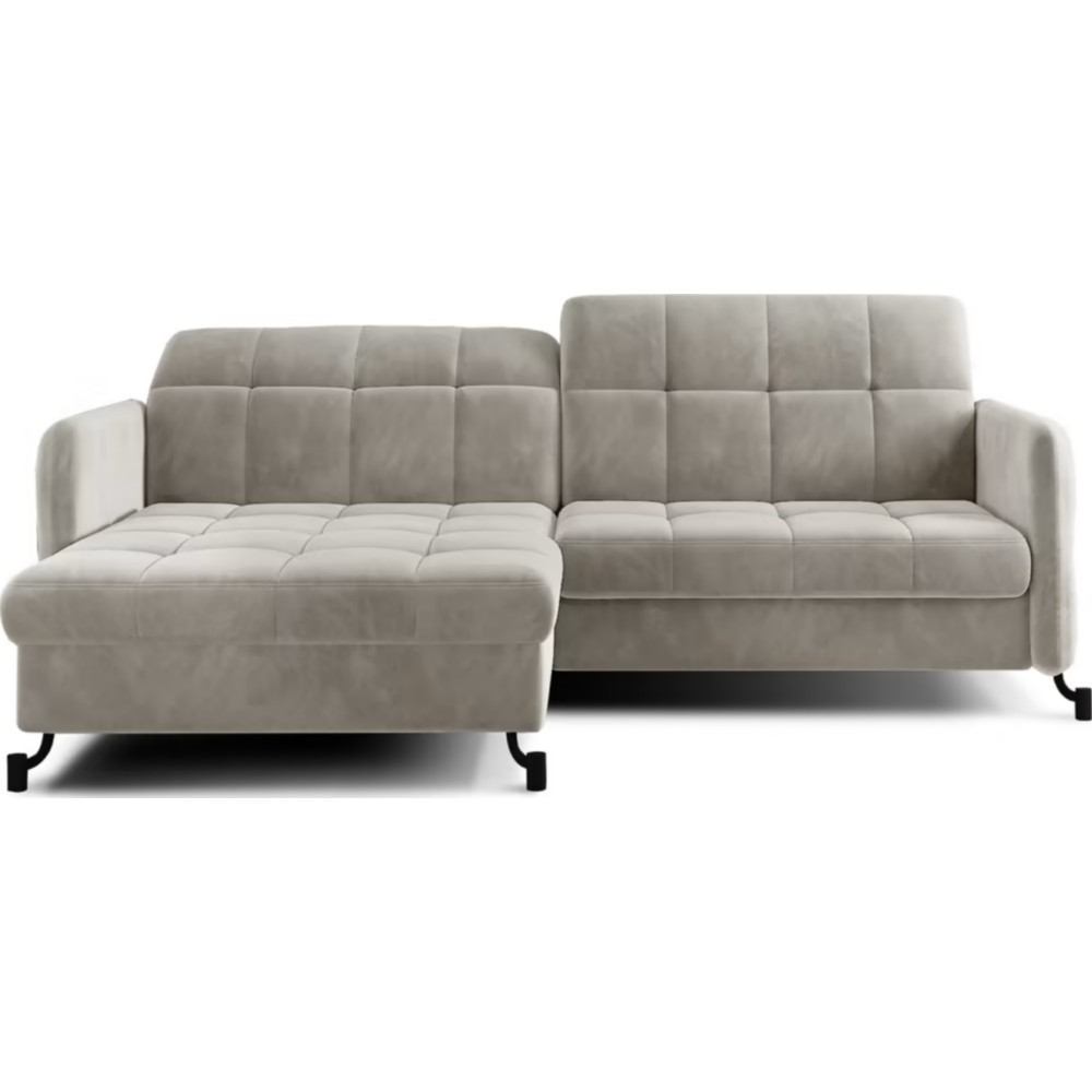 Canapé d'angle convertible en velours beige luxe 3-4 places LORO, angle gauche (vu de face) Canapé d'angle convertible en velours beige luxe 3-4 places LORO, angle gauche (vu de face)