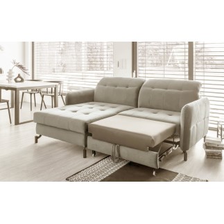 Canapé d'angle convertible en velours beige luxe 3-4 places LORO