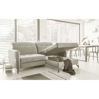 Canapé d'angle convertible en velours beige luxe 3-4 places LORO