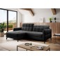 Canapé d'angle convertible en tissu noir luxe 3-4 places LORO, angle gauche (vu de face) Canapé d'angle convertible en tissu noir luxe 3-4 places LORO, angle gauche (vu de face)