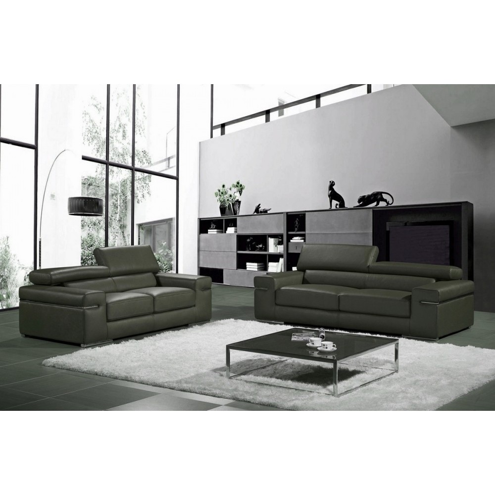 Ensemble composé d'un canapé 3 places et d'un canapé 2 places en cuir luxe italien, ALONSO, gris foncé Ensemble composé d'un canapé 3 places et d'un canapé 2 places en cuir luxe italien, ALONSO, gris foncé