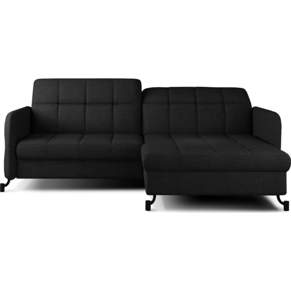 Canapé d'angle convertible en tissu noir luxe 3-4 places LORO, angle droit (vu de face) Canapé d'angle convertible en tissu noir luxe 3-4 places LORO, angle droit (vu de face)