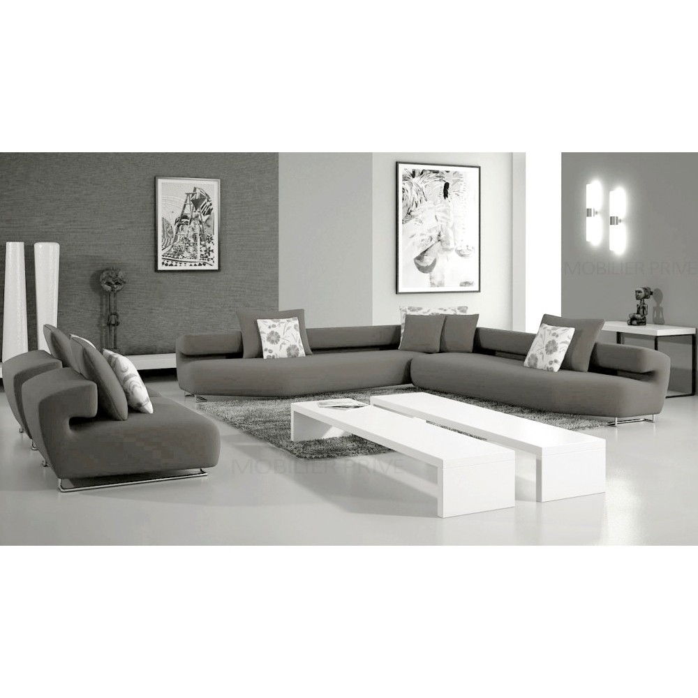 Ensemble cuir italien : un canapé d'angle et 2 fauteuils PARMA gris clair Ensemble cuir italien : un canapé d'angle et 2 fauteuils PARMA gris clair