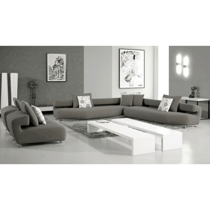 Ensemble cuir italien : un canapé d'angle et 2 fauteuils PARMA gris clair