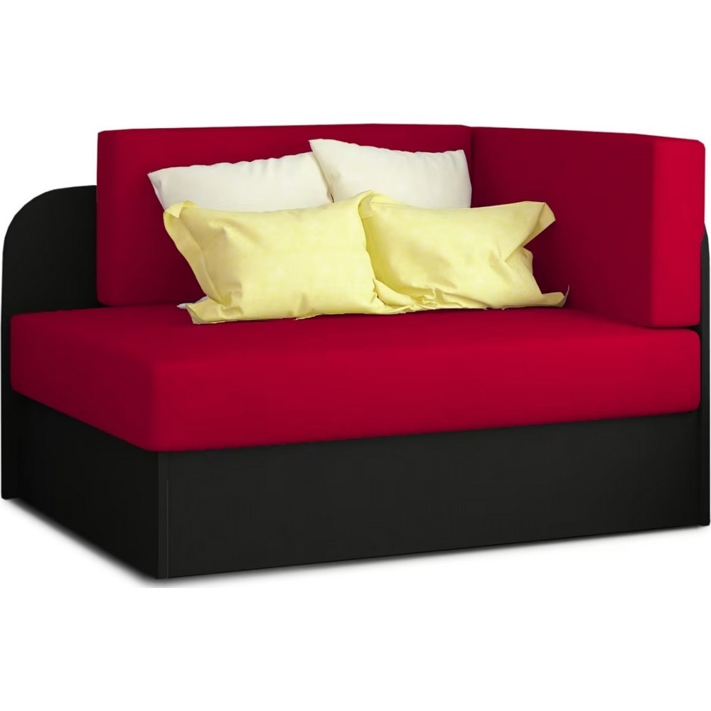 Canapé convertible 2 places moderne en tissu Rouge / Noir, coffre, ROSEN Canapé convertible 2 places moderne en tissu Rouge / Noir, coffre, ROSEN
