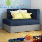 Canapé convertible 2 places moderne en tissu bleu foncé / Gris clair, coffre, ROSEN