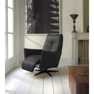 Fauteuil relax électrique en 100% tout cuir épais luxe italien, couleur stone, CLAUDIO, 2 moteurs