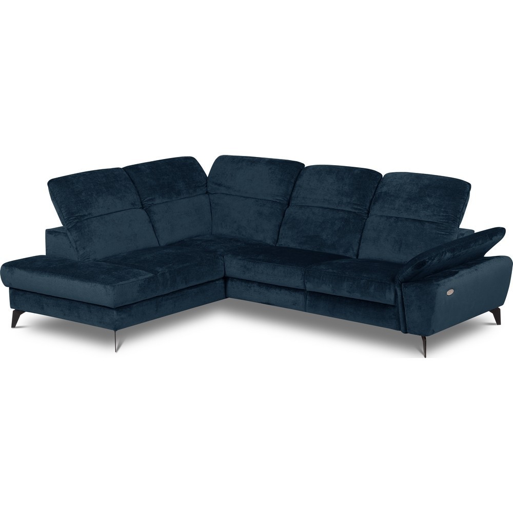 Canapé d'angle avec relax électrique tissu bouclette sensation velours, 5/6 places SINATRA, bleu foncé, angle gauche Canapé d'angle avec relax électrique tissu bouclette sensation velours, 5/6 places SINATRA, bleu foncé, angle gauche