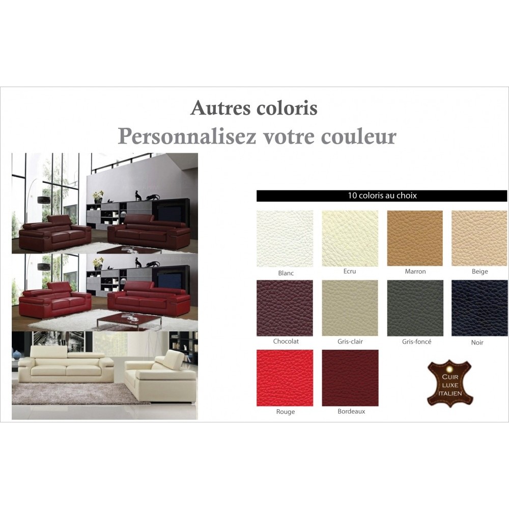 Ensemble composé d'un canapé 3 places et d'un canapé 2 places en cuir luxe italien, ALONSO, couleur personnalisée Ensemble composé d'un canapé 3 places et d'un canapé 2 places en cuir luxe italien, ALONSO, couleur personnalisée