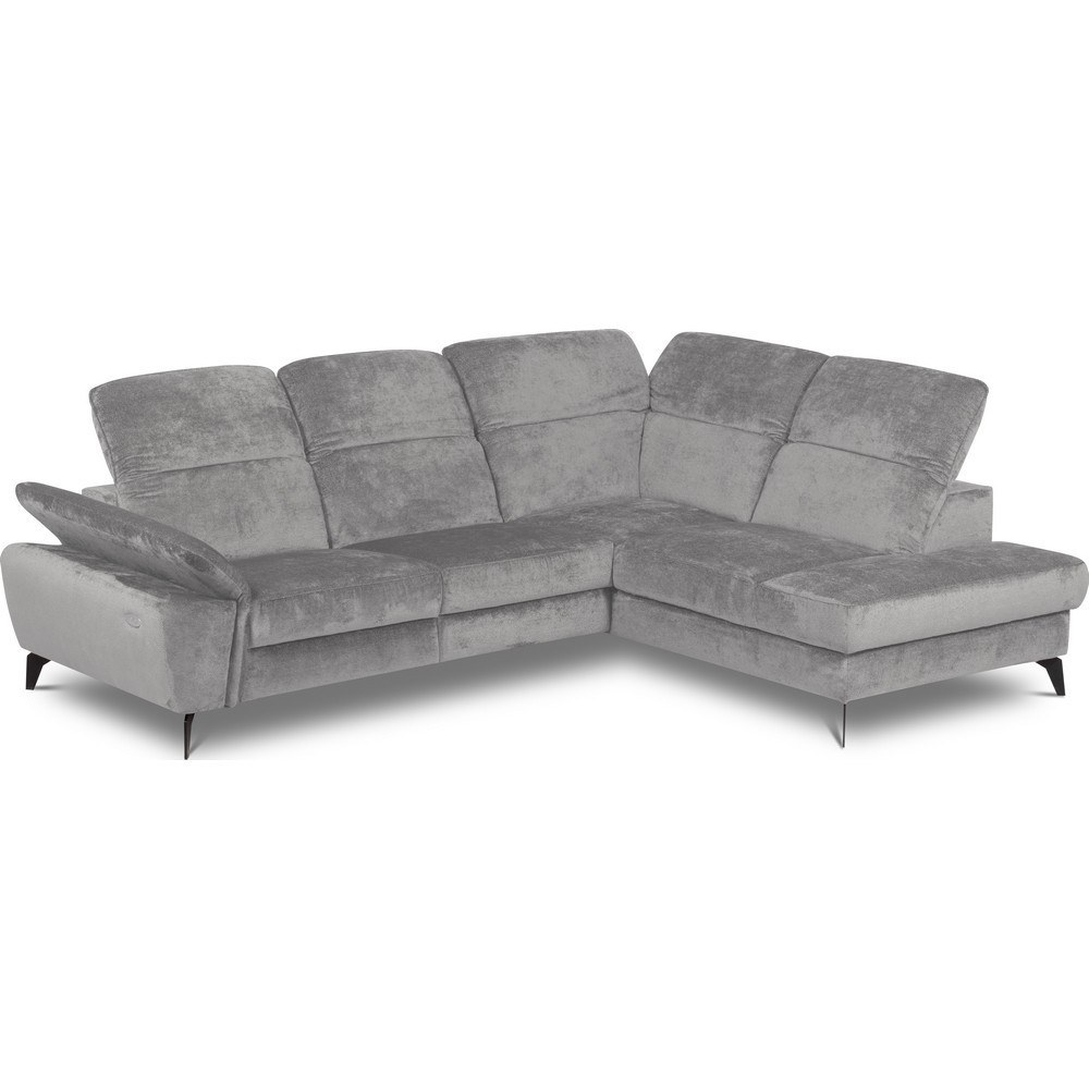 Canapé d'angle avec relax électrique tissu bouclette sensation velours, 5/6 places SINATRA, gris, angle droit Canapé d'angle avec relax électrique tissu bouclette sensation velours, 5/6 places SINATRA, gris, angle droit