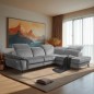 Canapé d'angle avec relax électrique tissu bouclette sensation velours, 5/6 places SINATRA, gris, angle droit Canapé d'angle avec relax électrique tissu bouclette sensation velours, 5/6 places SINATRA, gris, angle droit