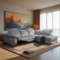 Canapé d'angle avec relax électrique tissu bouclette sensation velours, 5/6 places SINATRA, gris, angle droit Canapé d'angle avec relax électrique tissu bouclette sensation velours, 5/6 places SINATRA, gris, angle droit