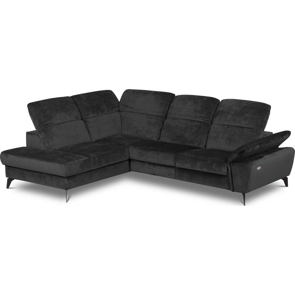 Canapé d'angle avec relax électrique tissu bouclette sensation velours, 5/6 places SINATRA, noir anthracite, angle gauche Canapé d'angle avec relax électrique tissu bouclette sensation velours, 5/6 places SINATRA, noir anthracite, angle gauche