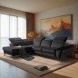 Canapé d'angle avec relax électrique tissu bouclette sensation velours, 5/6 places SINATRA, noir anthracite, angle gauche Canapé d'angle avec relax électrique tissu bouclette sensation velours, 5/6 places SINATRA, noir anthracite, angle gauche