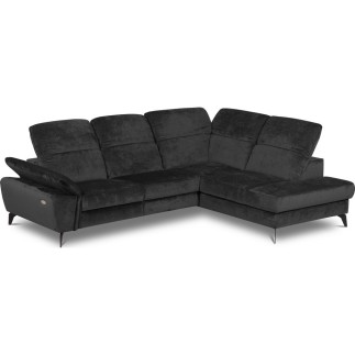 Canapé d'angle avec relax électrique tissu bouclette sensation velours