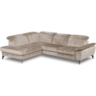 Canapé d'angle avec relax électrique tissu bouclette sensation velours
