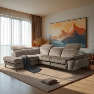 Canapé d'angle avec relax électrique tissu bouclette sensation velours
