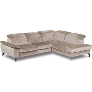 Canapé d'angle avec relax électrique tissu bouclette sensation velours