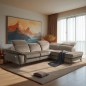 Canapé d'angle avec relax électrique tissu bouclette sensation velours, 5/6 places SINATRA, beige foncé, angle droit Canapé d'angle avec relax électrique tissu bouclette sensation velours, 5/6 places SINATRA, beige foncé, angle droit