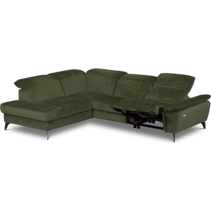 Canapé d'angle avec relax électrique tissu bouclette sensation velours