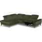 Canapé d'angle avec relax électrique tissu bouclette sensation velours, 5/6 places SINATRA, vert olive, angle gauche