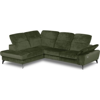 Canapé d'angle avec relax électrique tissu bouclette sensation velours