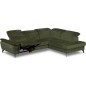 Canapé d'angle avec relax électrique tissu bouclette sensation velours, 5/6 places SINATRA, vert olive, angle droit