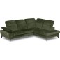 Canapé d'angle avec relax électrique tissu bouclette sensation velours, 5/6 places SINATRA, vert olive, angle droit