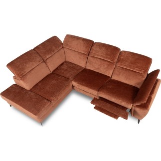 Canapé d'angle avec relax électrique tissu bouclette sensation velours, 5/6 places SINATRA, couleur terra, angle gauche