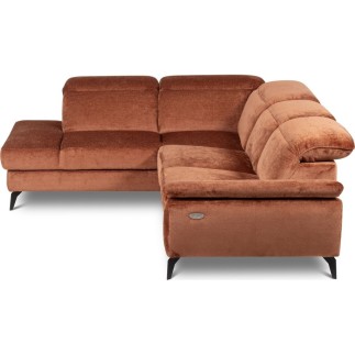 Canapé d'angle avec relax électrique tissu bouclette sensation velours