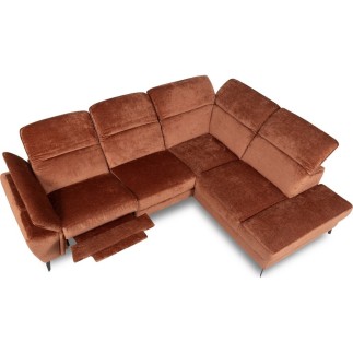 Canapé d'angle avec relax électrique tissu bouclette sensation velours