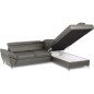 Canapé d'angle convertible en cuir italien luxe 5 places, MEMEZO, coffre, gris foncé, angle droit Canapé d'angle convertible en cuir italien luxe 5 places, MEMEZO, coffre, gris foncé, angle droit