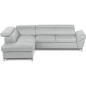 Canapé d'angle convertible en cuir italien luxe 5 places, MEMEZO, coffre, gris clair, angle gauche Canapé d'angle convertible en cuir italien luxe 5 places, MEMEZO, coffre, gris clair, angle gauche