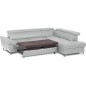 Canapé d'angle convertible en cuir italien luxe 5 places, MEMEZO, coffre, gris clair, angle droit Canapé d'angle convertible en cuir italien luxe 5 places, MEMEZO, coffre, gris clair, angle droit