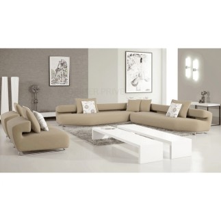 Ensemble cuir italien composé d'un canapé d'angle et de 2 fauteuils PARMA, beige