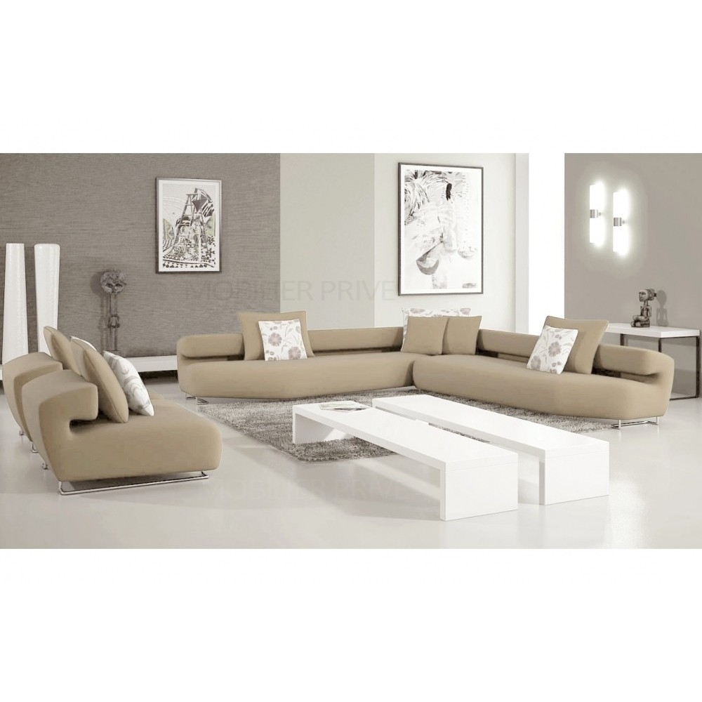 Ensemble cuir italien composé d'un canapé d'angle et de 2 fauteuils PARMA, beige Ensemble cuir italien composé d'un canapé d'angle et de 2 fauteuils PARMA, beige