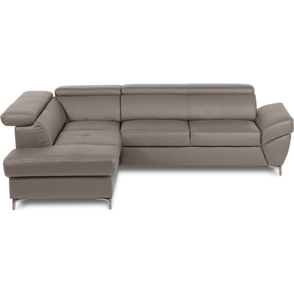 Canapé d'angle convertible en cuir italien luxe 5 places, MEMEZO, coffre, taupe, angle gauche Canapé d'angle convertible en cuir italien luxe 5 places, MEMEZO, coffre, taupe, angle gauche