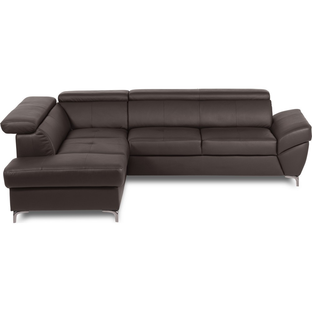 Canapé d'angle convertible en cuir italien luxe 5 places, MEMEZO, coffre, CHOCOLAT, angle gauche