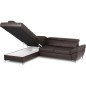 Canapé d'angle convertible en cuir italien luxe 5 places, MEMEZO, coffre, CHOCOLAT, angle gauche