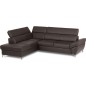 Canapé d'angle convertible en cuir italien luxe 5 places, MEMEZO, coffre, CHOCOLAT, angle gauche
