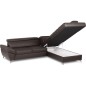 Canapé d'angle convertible en cuir italien luxe 5 places, MEMEZO, coffre, CHOCOLAT, angle droit