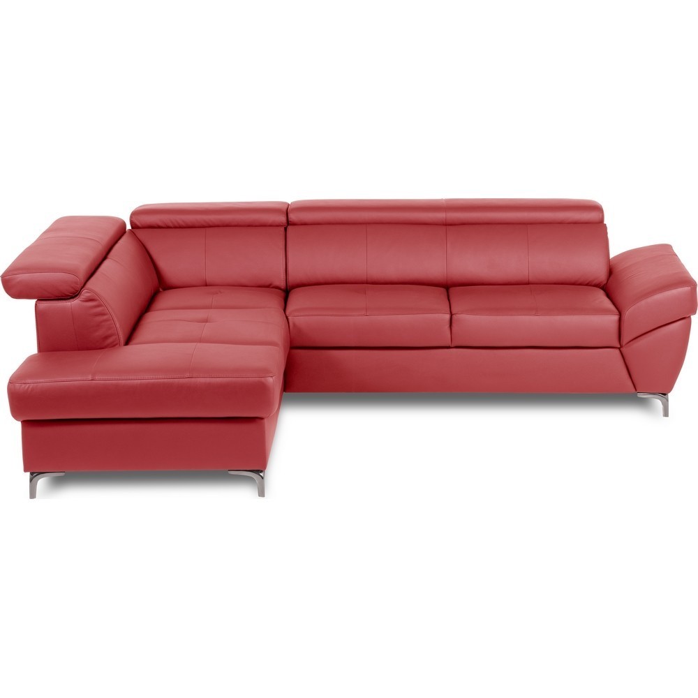 Canapé d'angle convertible en cuir italien luxe 5 places, MEMEZO, coffre, rouge foncé, angle gauche Canapé d'angle convertible en cuir italien luxe 5 places, MEMEZO, coffre, rouge foncé, angle gauche