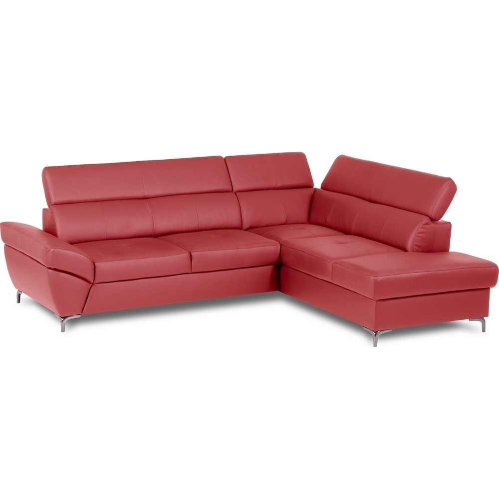 Canapé d'angle convertible en cuir italien luxe 5 places, MEMEZO, coffre, rouge foncé, angle droit Canapé d'angle convertible en cuir italien luxe 5 places, MEMEZO, coffre, rouge foncé, angle droit